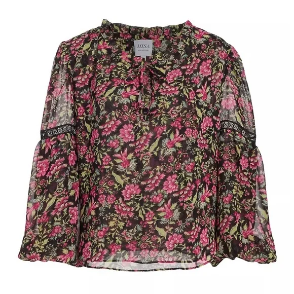 Misa Los Angeles Alicia Floral‎ Flare-Sleeve Blouse Small - Picture 3 of 12